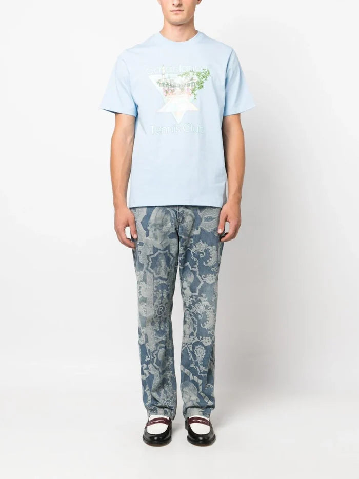 CASABLANCA Tennis Club Icon Pastelle Printed T-Shirt Pale Blue - MAISONDEFASHION.COM