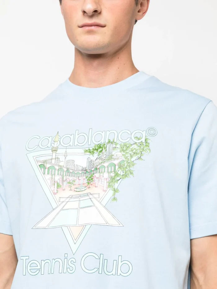 CASABLANCA Tennis Club Icon Pastelle Printed T-Shirt Pale Blue - MAISONDEFASHION.COM