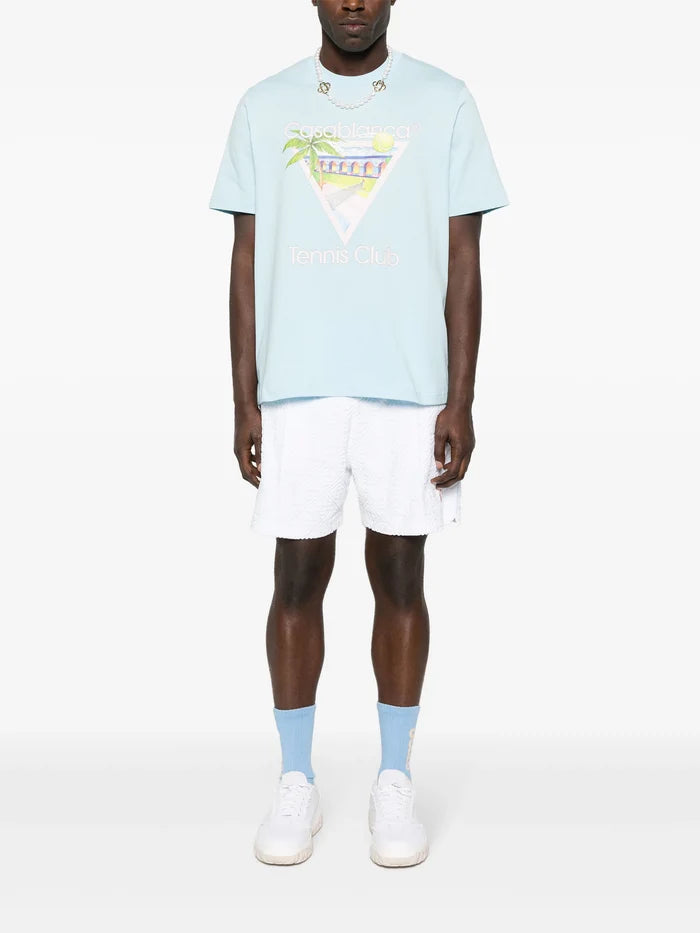 CASABLANCA MEN Tennis Club Icon Screen Printed T-Shirt Pale Blue - MAISONDEFASHION.COM