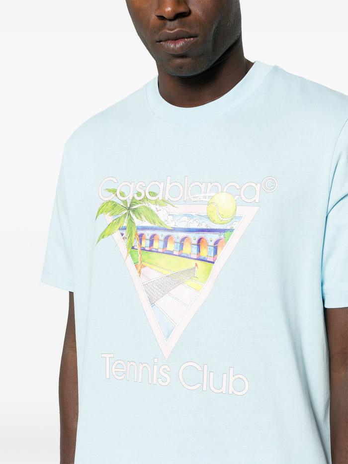 CASABLANCA MEN Tennis Club Icon Screen Printed T-Shirt Pale Blue - MAISONDEFASHION.COM