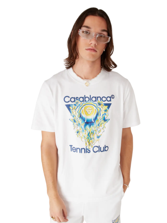CASABLANCA Tennis Club Icon Short Sleeve T‑shirt White - MAISONDEFASHION.COM