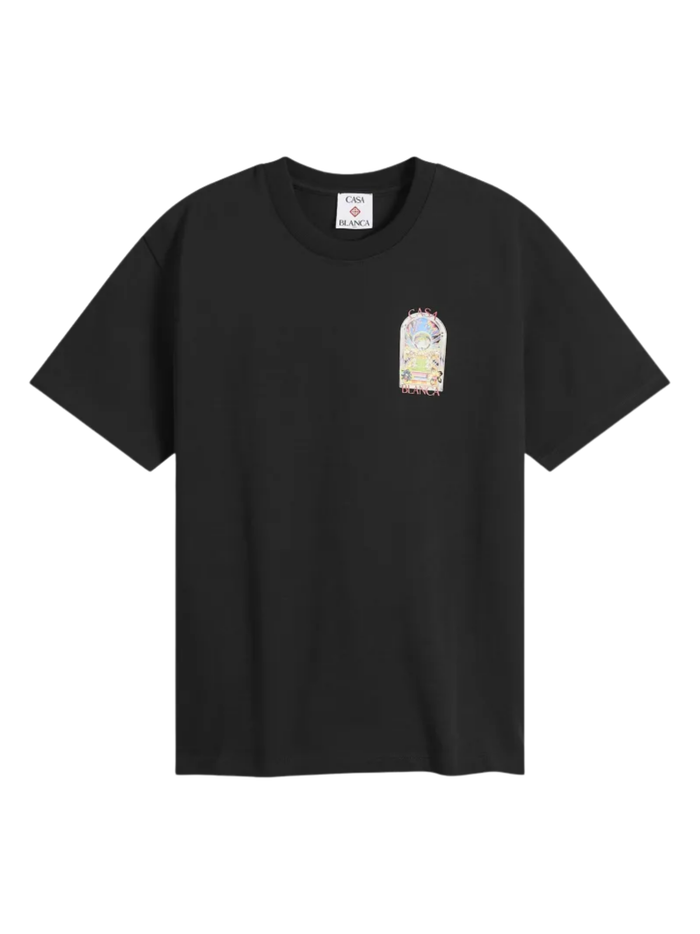 CASABLANCA Tennis Landscape Short Sleeve T‑Shirt Black - MAISONDEFASHION.COM