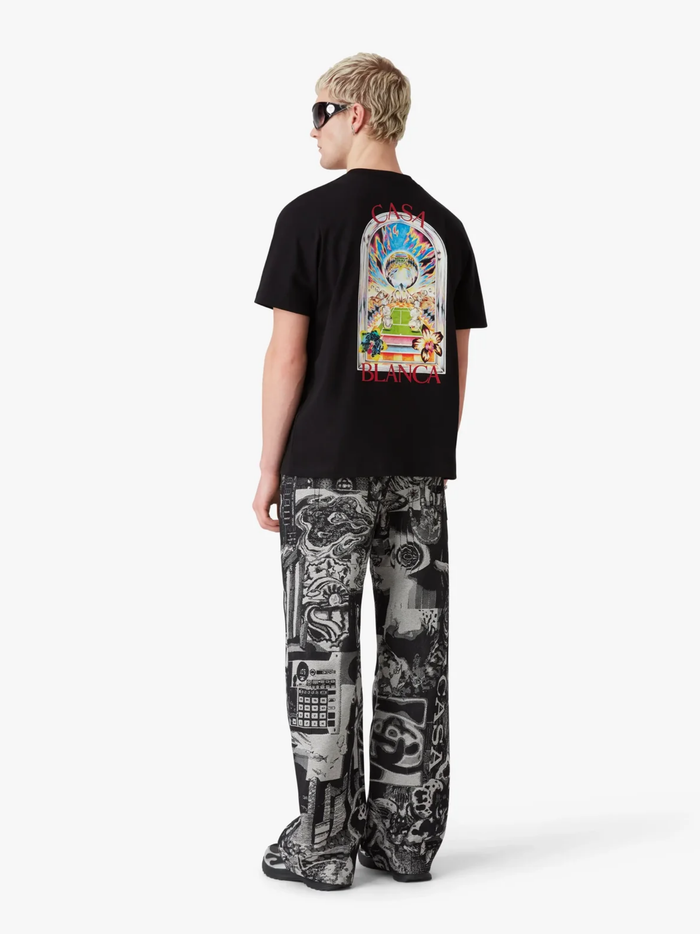 CASABLANCA Tennis Landscape Short Sleeve T‑Shirt Black - MAISONDEFASHION.COM