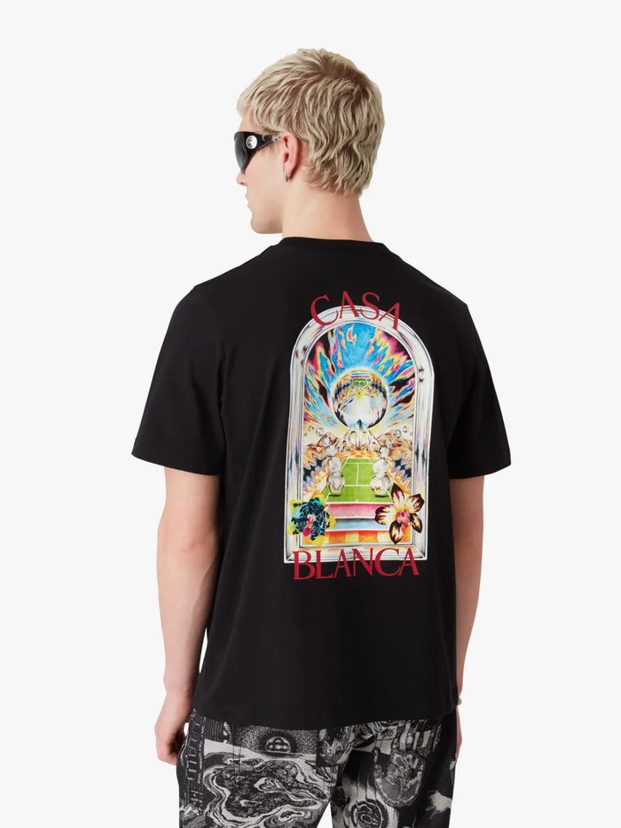 CASABLANCA Tennis Landscape Short Sleeve T‑Shirt Black - MAISONDEFASHION.COM