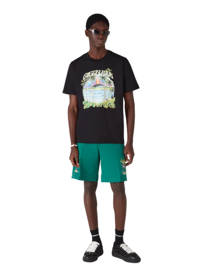 CASABLANCA Volcano Short Sleeve T‑Shirt Black - MAISONDEFASHION.COM