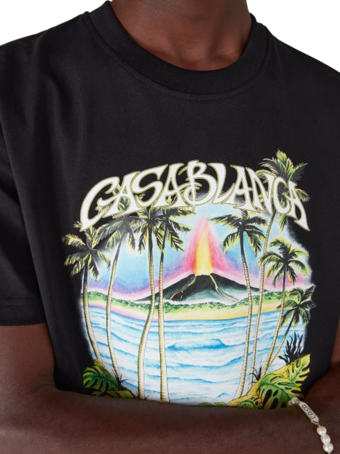 CASABLANCA Volcano Short Sleeve T‑Shirt Black - MAISONDEFASHION.COM