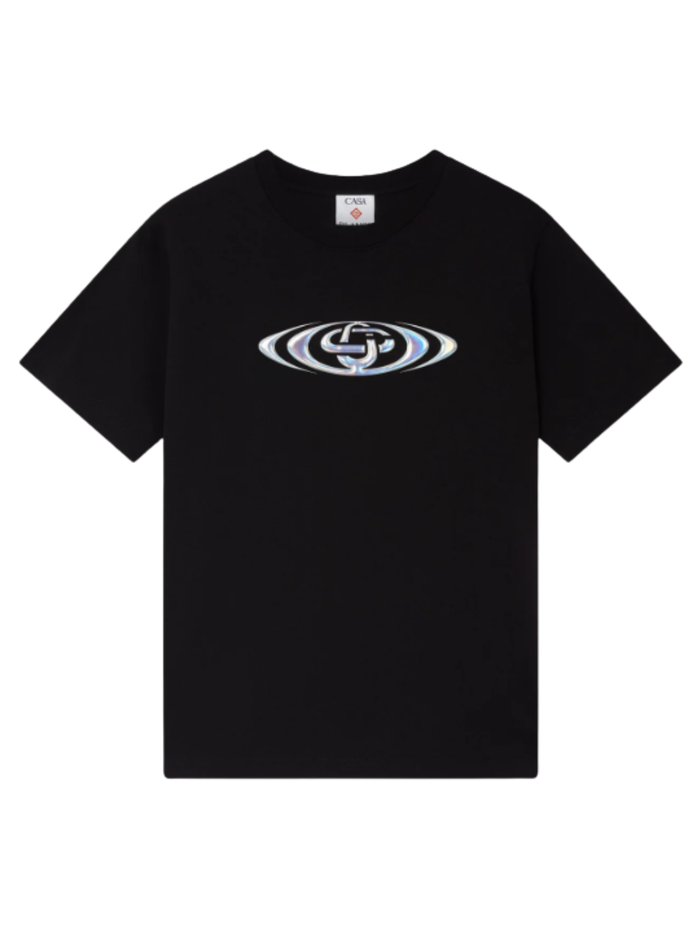 CASABLANCA Warped Logo Short Sleeve T‑shirt Black - MAISONDEFASHION.COM