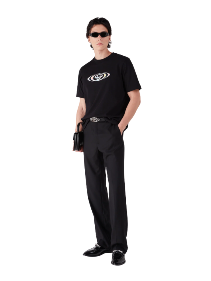 CASABLANCA Warped Logo Short Sleeve T‑shirt Black - MAISONDEFASHION.COM
