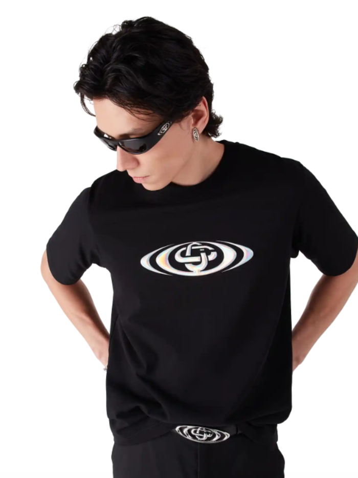 CASABLANCA Warped Logo Short Sleeve T‑shirt Black - MAISONDEFASHION.COM