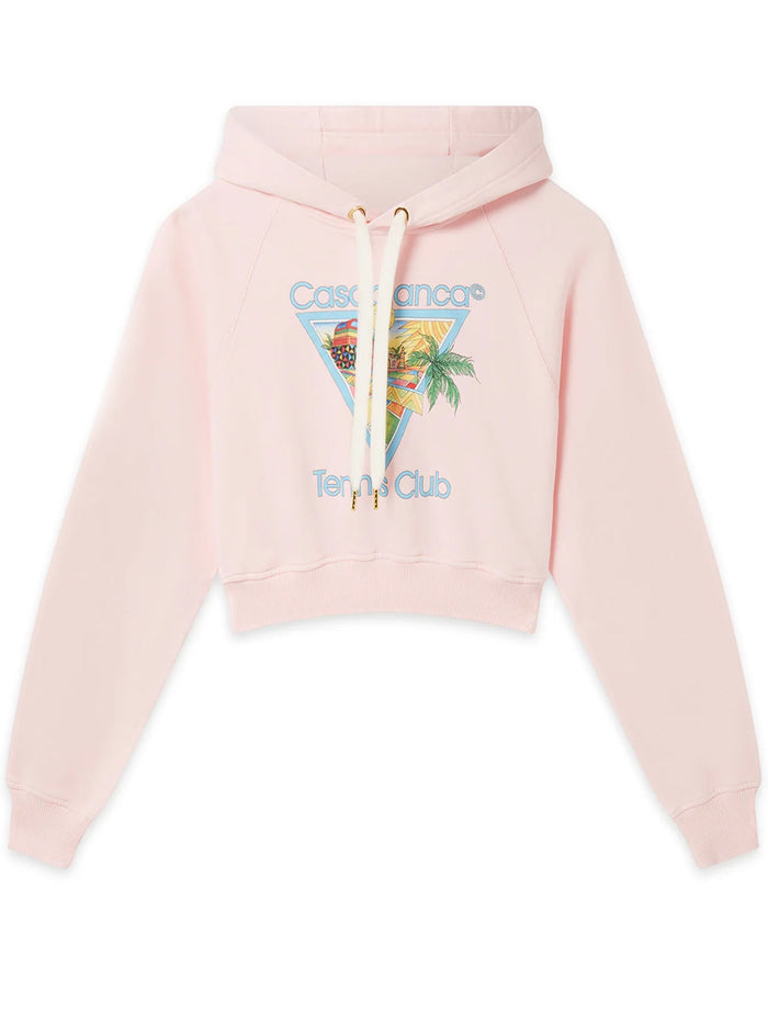 CASABLANCA WOMEN Afro Cubism Tennis Club Printed Cropped Hoodie Pale Pink - MAISONDEFASHION.COM