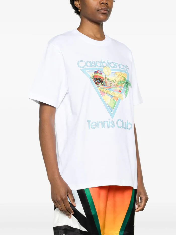 CASABLANCA WOMEN Afro Cubism Tennis Club Printed T-Shirt White - MAISONDEFASHION.COM