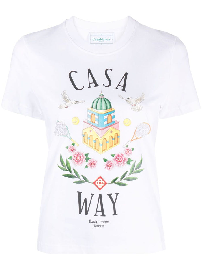 CASABLANCA WOMEN Casa Way Printed Fitted T-Shirt White - MAISONDEFASHION.COM
