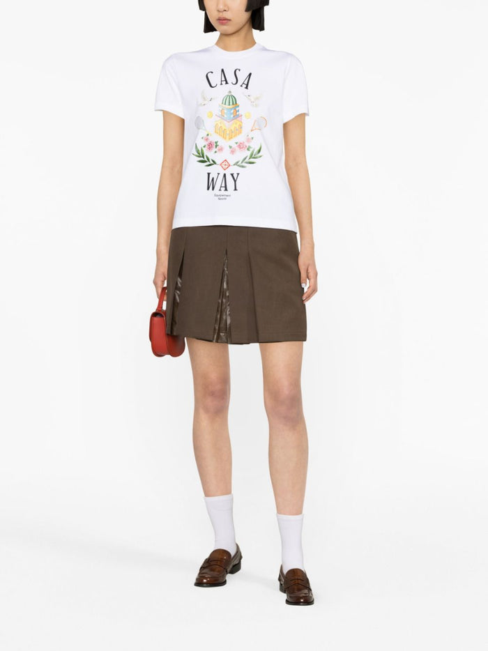 CASABLANCA WOMEN Casa Way Printed Fitted T-Shirt White - MAISONDEFASHION.COM
