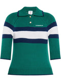CASABLANCA WOMEN Colour Block Polo Shirt Green/Navy - MAISONDEFASHION.COM