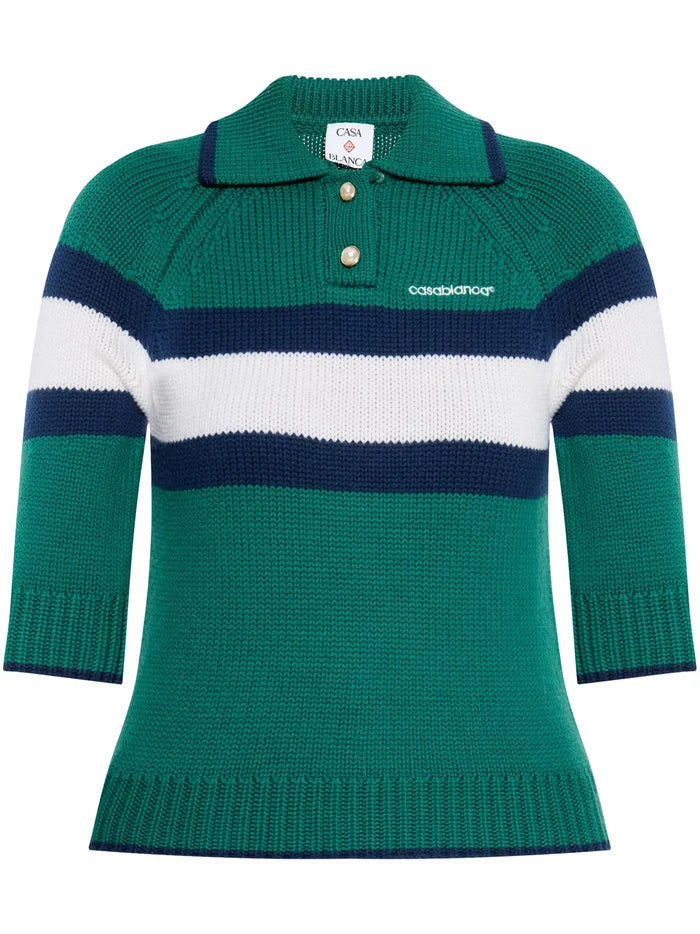 CASABLANCA WOMEN Colour Block Polo Shirt Green/Navy - MAISONDEFASHION.COM