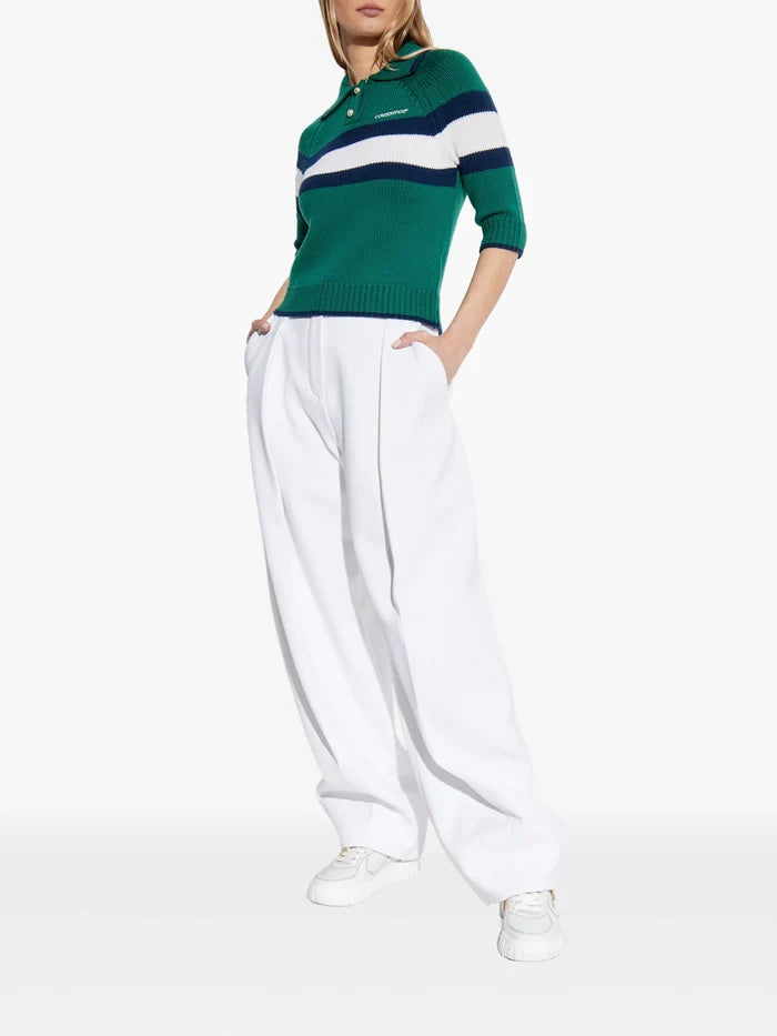 CASABLANCA WOMEN Colour Block Polo Shirt Green/Navy - MAISONDEFASHION.COM