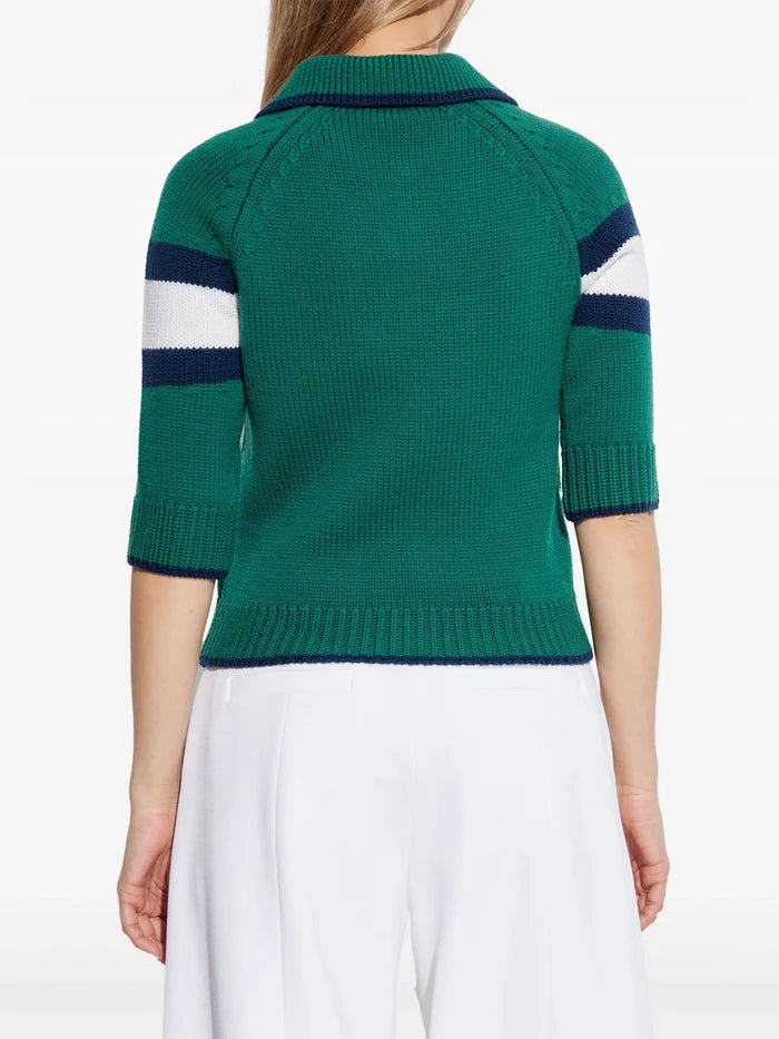 CASABLANCA WOMEN Colour Block Polo Shirt Green/Navy - MAISONDEFASHION.COM