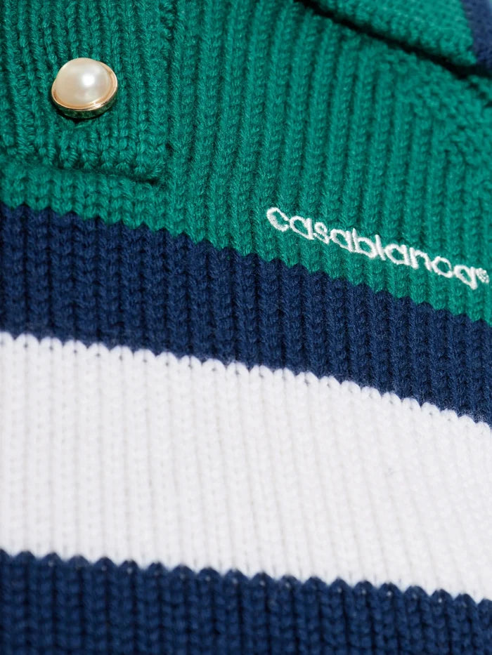 CASABLANCA WOMEN Colour Block Polo Shirt Green/Navy - MAISONDEFASHION.COM