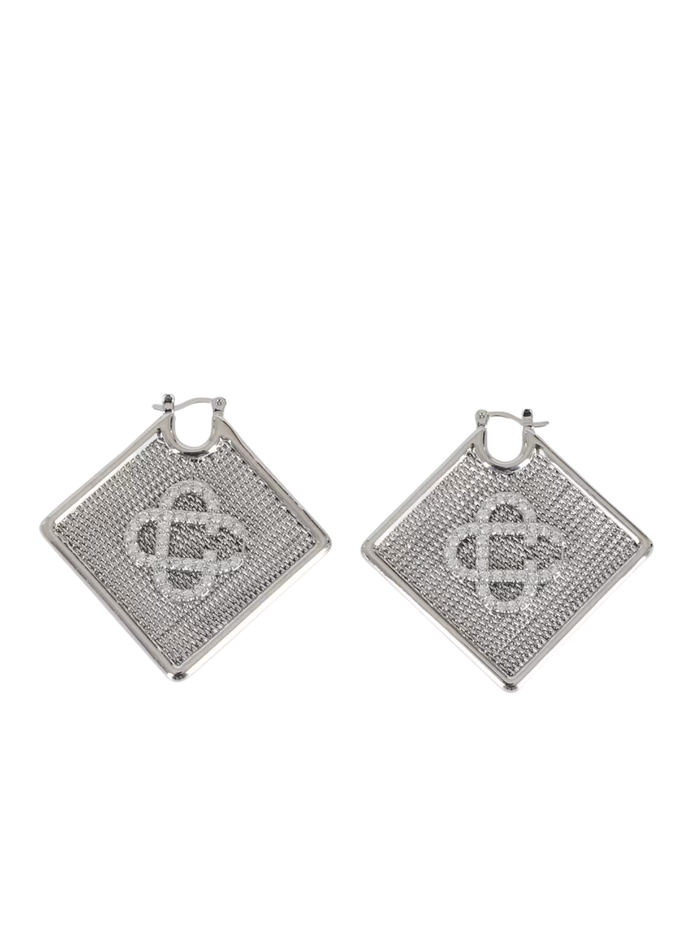 CASABLANCA WOMEN Diamond Logo Ear Hoops Silver - MAISONDEFASHION.COM