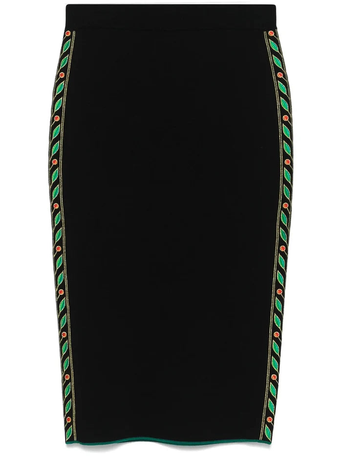 CASABLANCA WOMEN Embroidered Laurel Skirt Black - MAISONDEFASHION.COM
