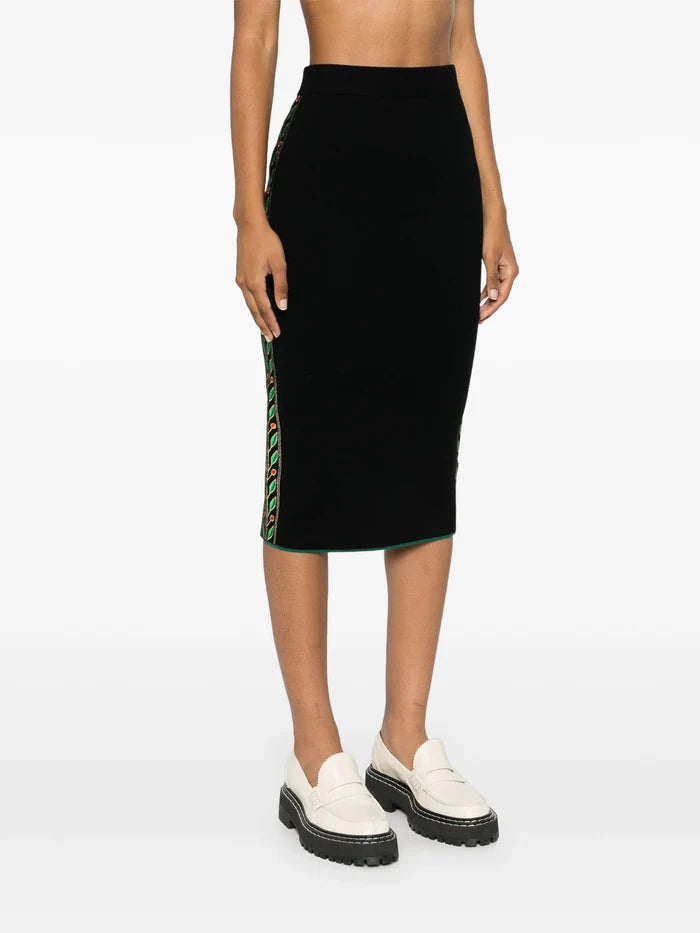 CASABLANCA WOMEN Embroidered Laurel Skirt Black - MAISONDEFASHION.COM