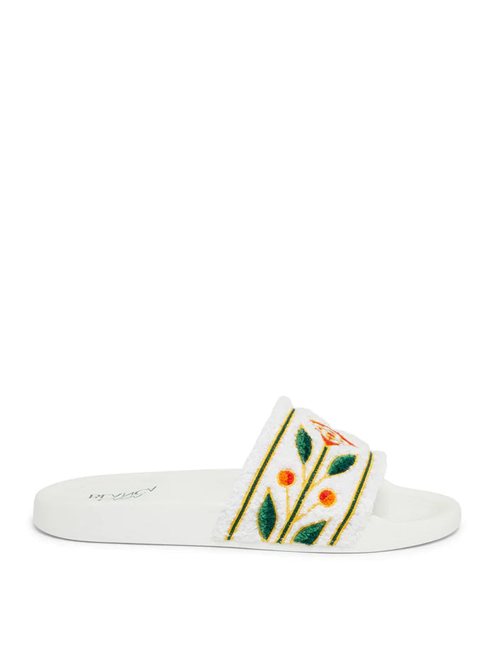 CASABLANCA WOMEN Embroidered Terry Slider White - MAISONDEFASHION.COM