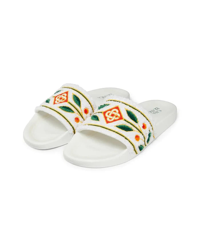 CASABLANCA WOMEN Embroidered Terry Slider White - MAISONDEFASHION.COM