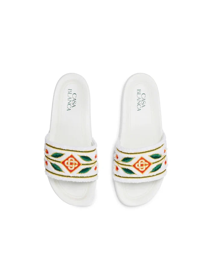 CASABLANCA WOMEN Embroidered Terry Slider White - MAISONDEFASHION.COM