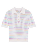 CASABLANCA WOMEN Flower Stripe Cotton Crochet Polo White/Multicolour - MAISONDEFASHION.COM