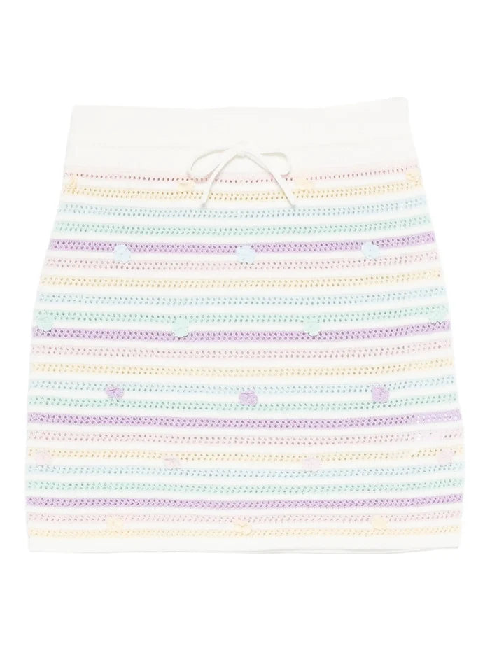 CASABLANCA WOMEN Flower Stripe Cotton Crochet Skirt White/Multicolour - MAISONDEFASHION.COM