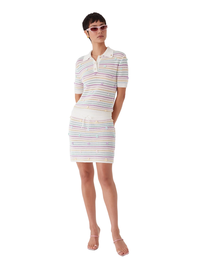 CASABLANCA WOMEN Flower Stripe Cotton Crochet Skirt White/Multicolour - MAISONDEFASHION.COM