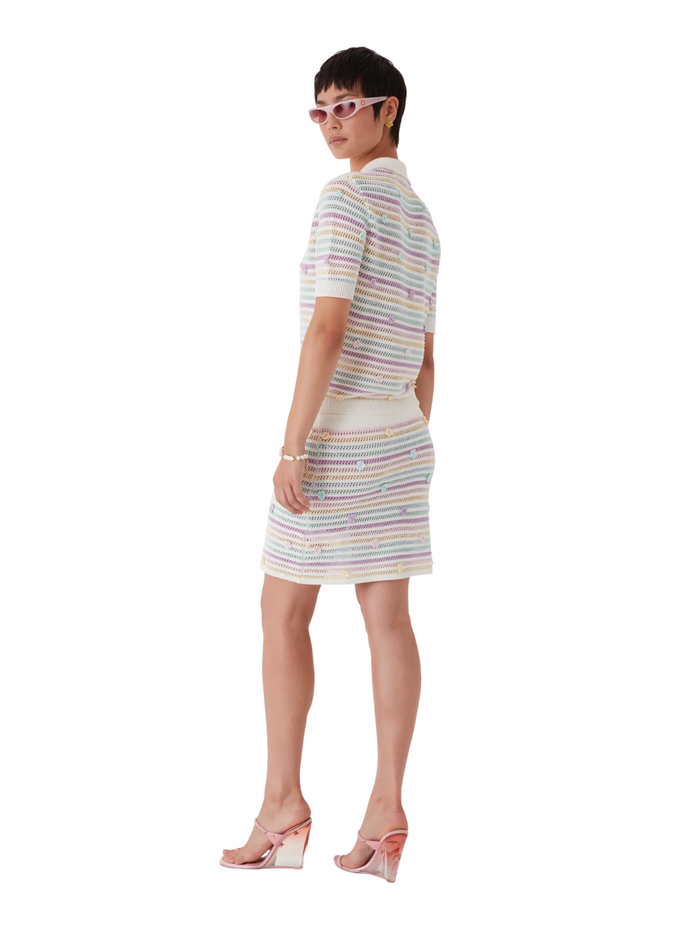 CASABLANCA WOMEN Flower Stripe Cotton Crochet Skirt White/Multicolour - MAISONDEFASHION.COM