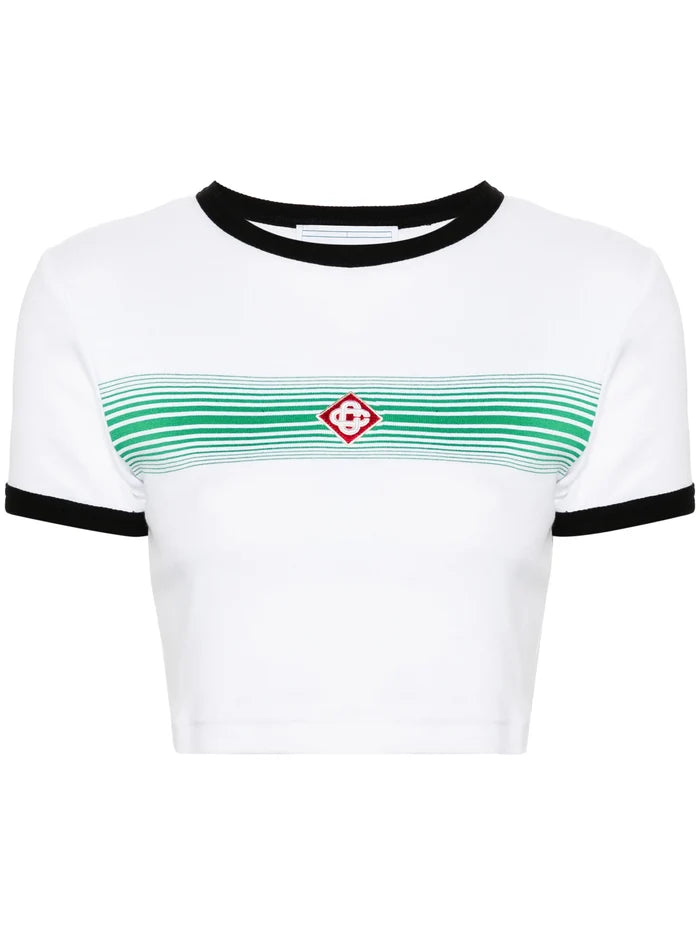 CASABLANCA WOMEN Gradient Stripe Cropped T-Shirt White - MAISONDEFASHION.COM