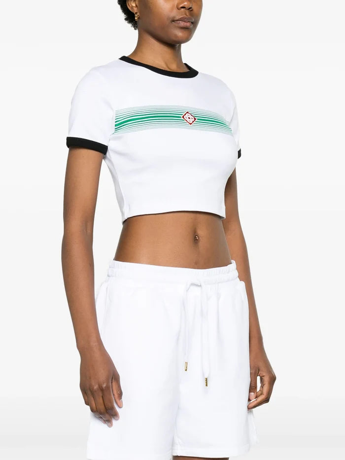 CASABLANCA WOMEN Gradient Stripe Cropped T-Shirt White - MAISONDEFASHION.COM