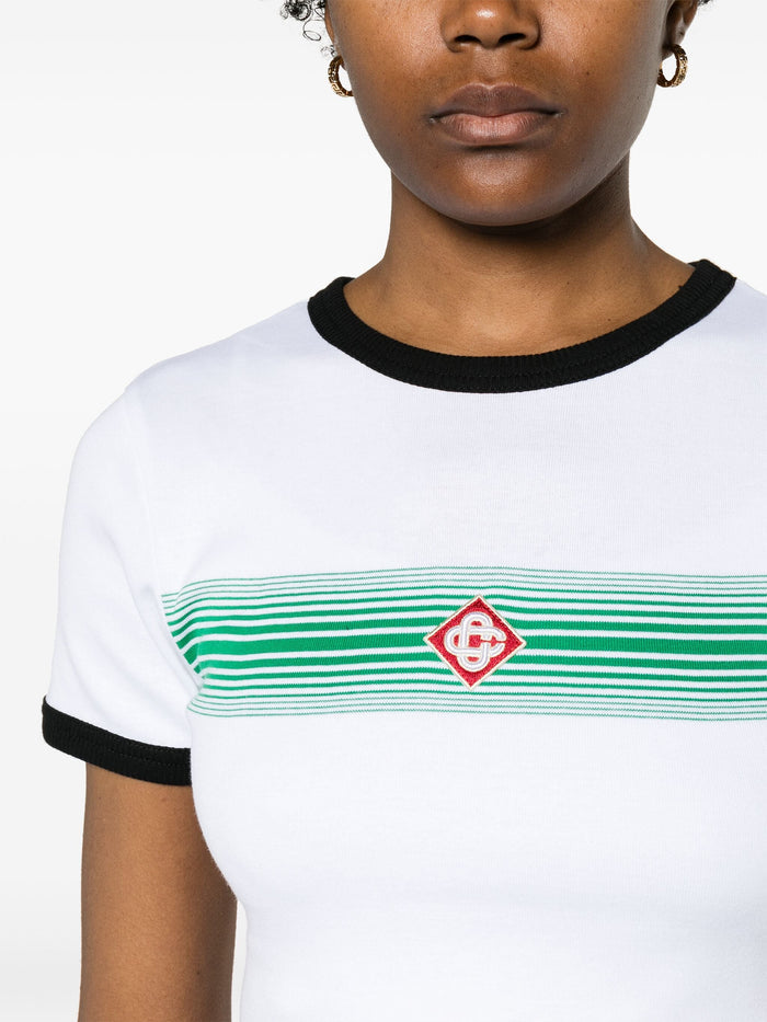 CASABLANCA WOMEN Gradient Stripe Cropped T-Shirt White - MAISONDEFASHION.COM