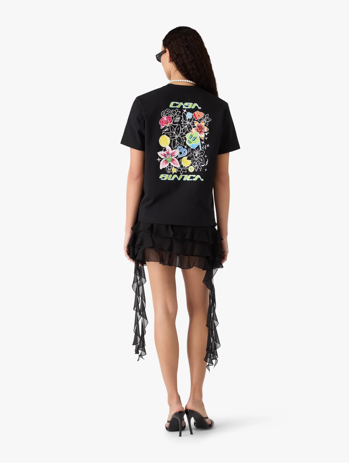 CASABLANCA WOMEN Graffiti Short Sleeve T‑Shirt Black - MAISONDEFASHION.COM