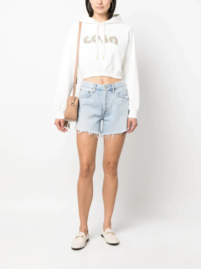 CASABLANCA WOMEN Jeu de Tennis Embroidered Cropped Hoodie White - MAISONDEFASHION.COM
