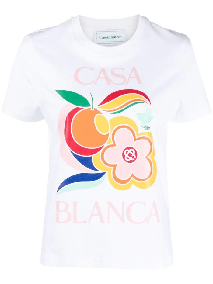CASABLANCA WOMEN Le Pouvoir Des Fleurs Printed Fitted T-Shirt White - MAISONDEFASHION.COM