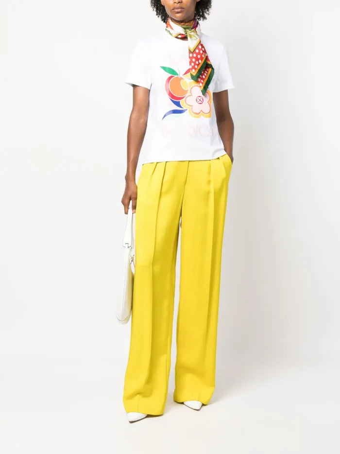 CASABLANCA WOMEN Le Pouvoir Des Fleurs Printed Fitted T-Shirt White - MAISONDEFASHION.COM