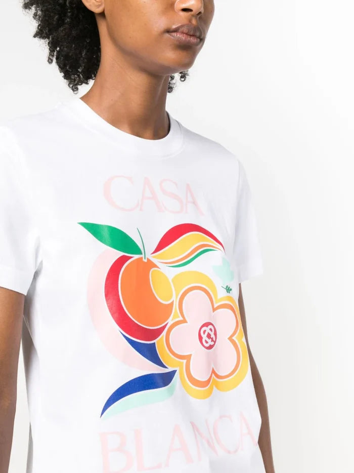 CASABLANCA WOMEN Le Pouvoir Des Fleurs Printed Fitted T-Shirt White - MAISONDEFASHION.COM