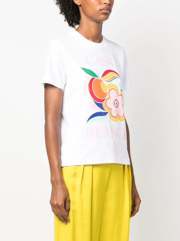 CASABLANCA WOMEN Le Pouvoir Des Fleurs Printed Fitted T-Shirt White - MAISONDEFASHION.COM