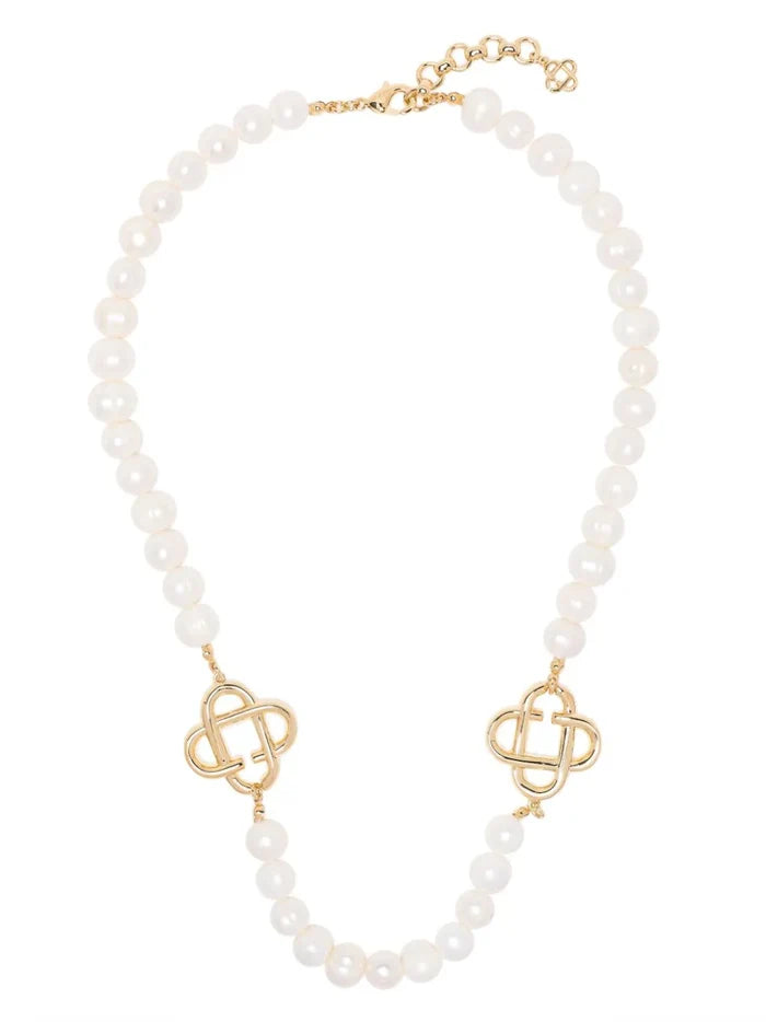 CASABLANCA WOMEN Medium Pearl Logo Necklace Gold/Pearl - MAISONDEFASHION.COM