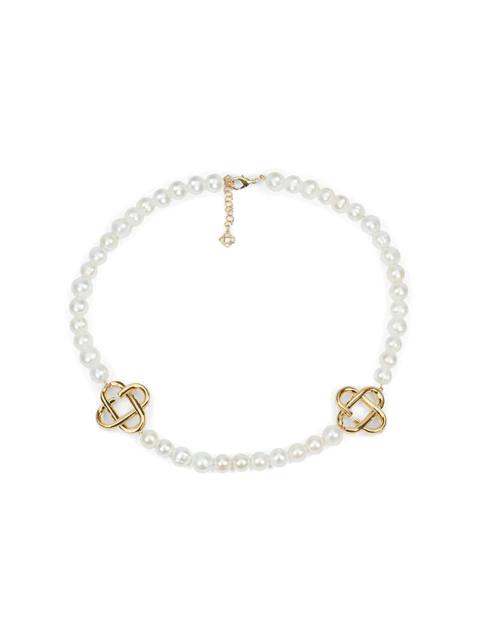 CASABLANCA WOMEN Medium Pearl Logo Necklace Gold/Pearl - MAISONDEFASHION.COM