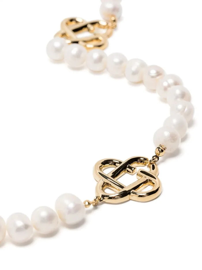 CASABLANCA WOMEN Medium Pearl Logo Necklace Gold/Pearl - MAISONDEFASHION.COM