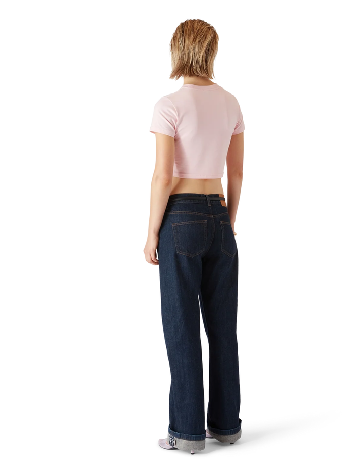 CASABLANCA WOMEN Orchid Logo Cropped Baby Tee Pink - MAISONDEFASHION.COM