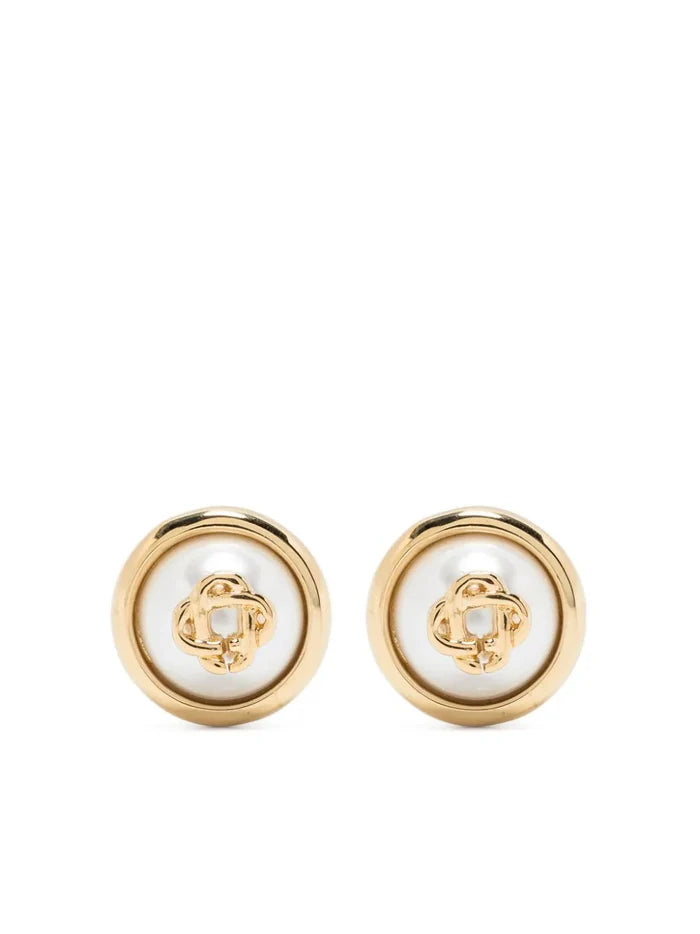 CASABLANCA WOMEN Pearl Logo Stud Earrings Gold Pearl - MAISONDEFASHION.COM