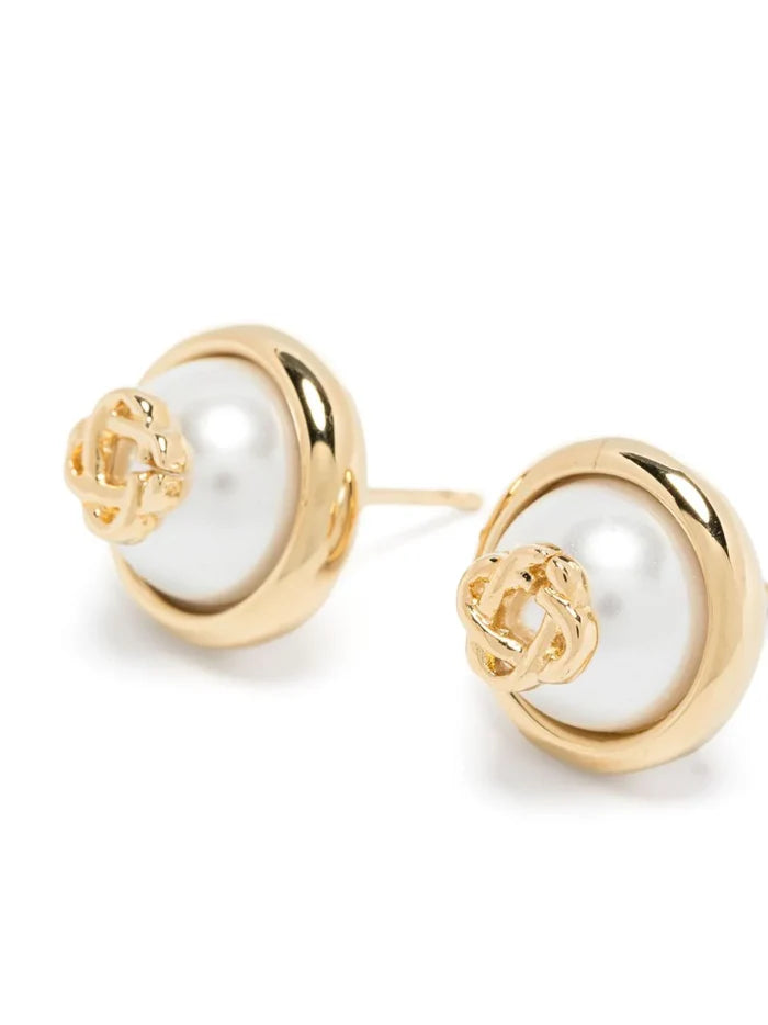 CASABLANCA WOMEN Pearl Logo Stud Earrings Gold Pearl - MAISONDEFASHION.COM