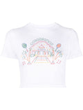 CASABLANCA WOMEN Rainbow Crayon Temple Screen Printed Crop T-Shirt White - MAISONDEFASHION.COM