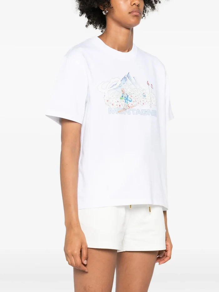 CASABLANCA WOMEN Ski Printed T-shirt White - MAISONDEFASHION.COM