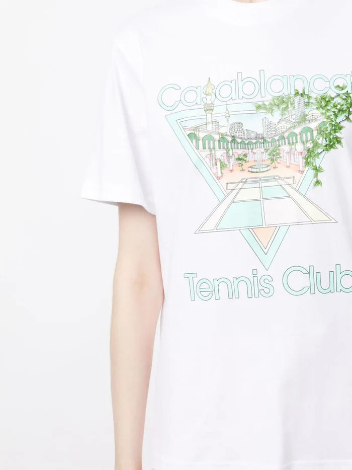 CASABLANCA WOMEN Tennis Club Icon Pastelle Printed T-Shirt White - MAISONDEFASHION.COM